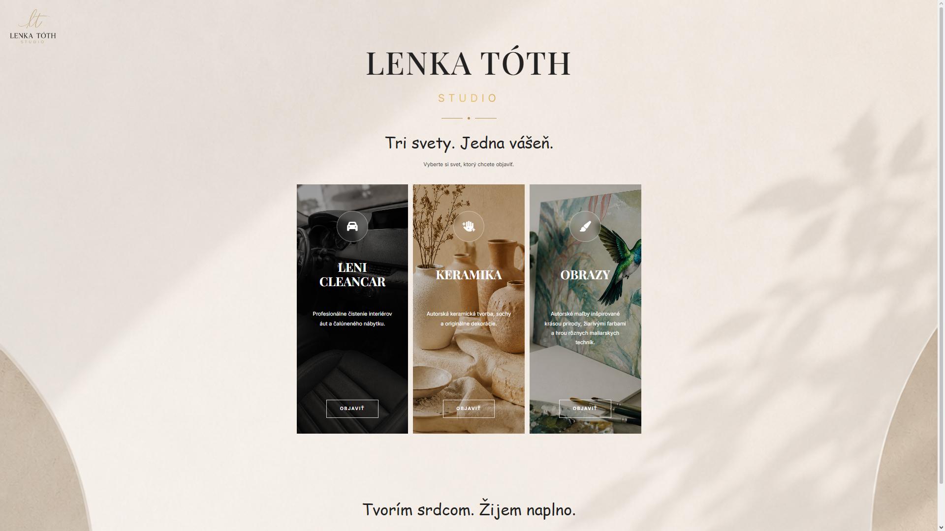 Web Lenka Tóth Studio s prezentáciou služieb starostlivosti o autá, keramiky a originálnych malieb